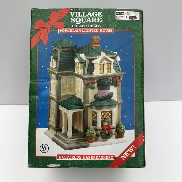 VILLAGE SQUARE COLLECTIBLES PORCLEAIN LIGHTED HOUSE "HATFIELDS HABERDASHERY" - Picture 14 of 15